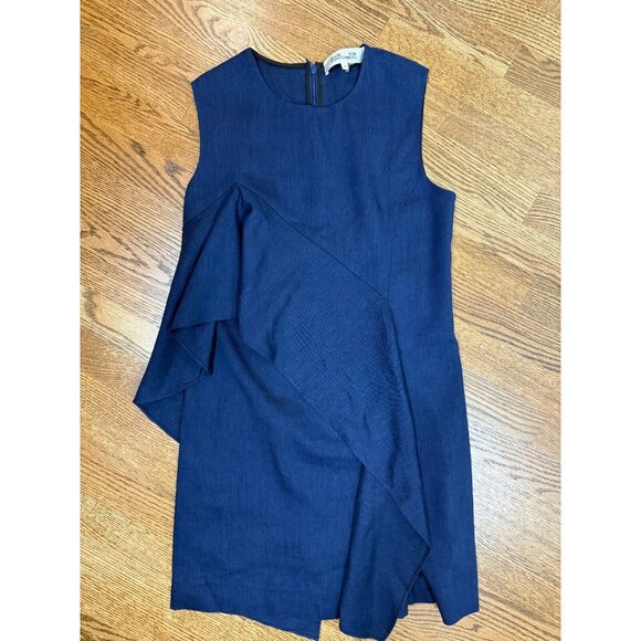 Diane Von Furstenberg Womens Navy Ruffle Sheath Sleeveless Dress Size 4 Cocktail - Picture 7 of 14